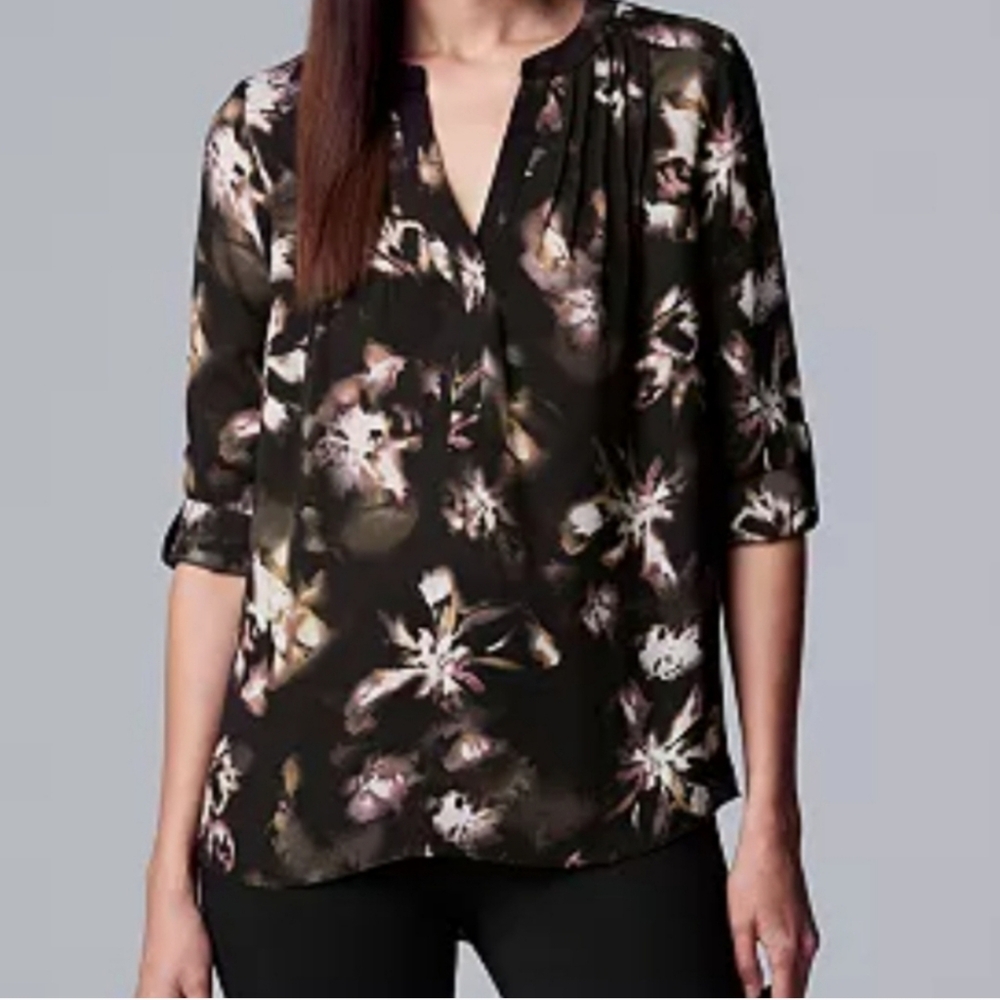 SIMPLY VERA VERA WANG Crepe Pintuck Blouse Size Medium